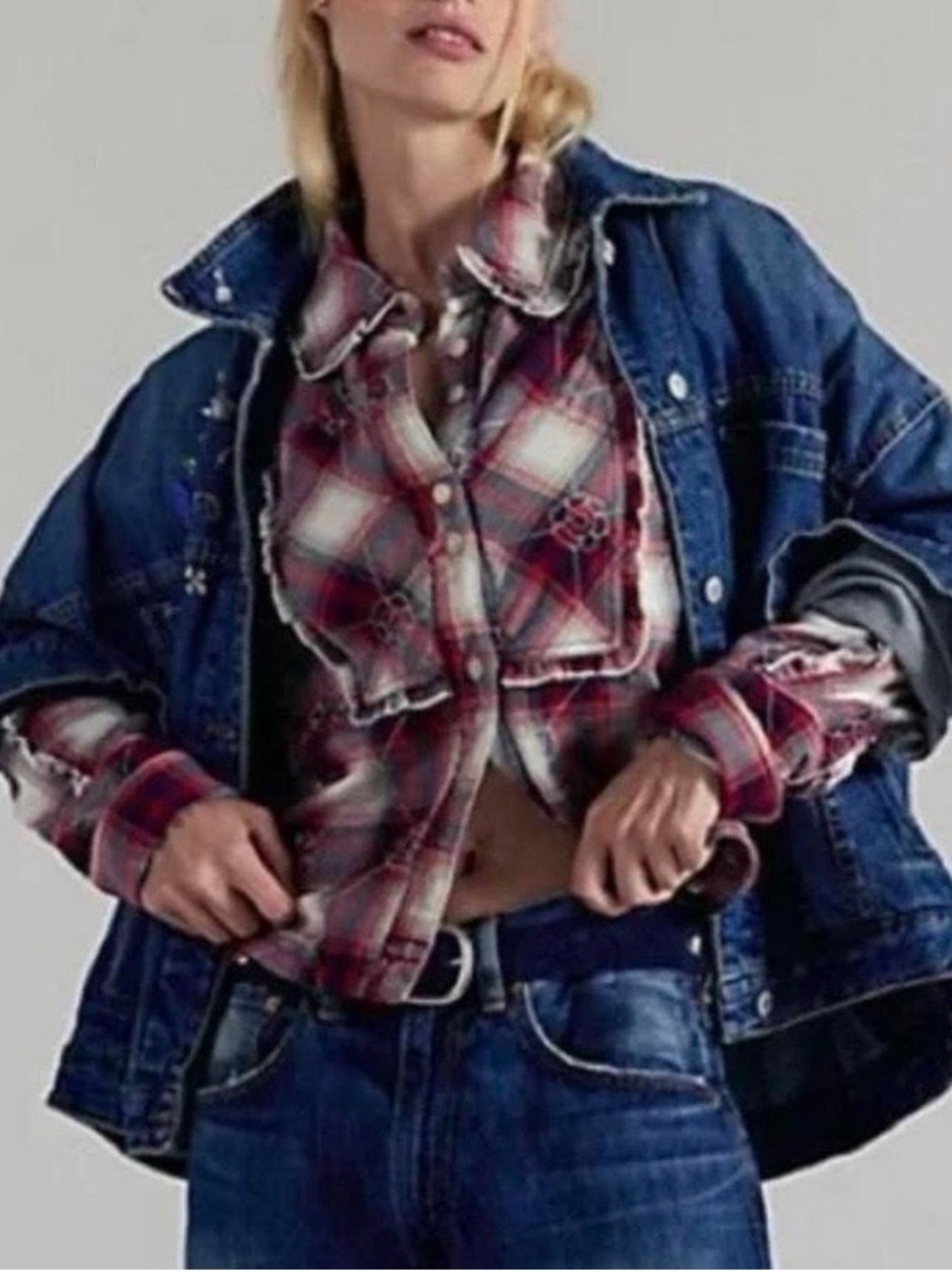NWT Free People We the Free Georgia plaid embroidered button down XS reg $168 - Picture 4 of 8